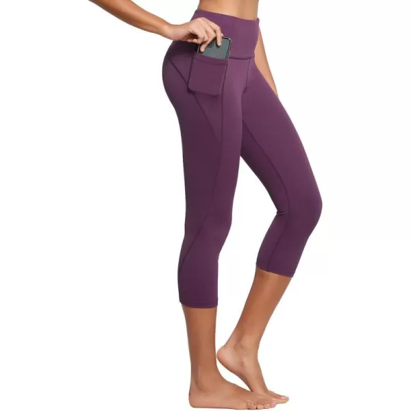 BALEAF Womens Capri Leggings with Pockets High Waisted Workout Yoga Running Gym Pull On Capris Pants for Casual SummerDark Magenta