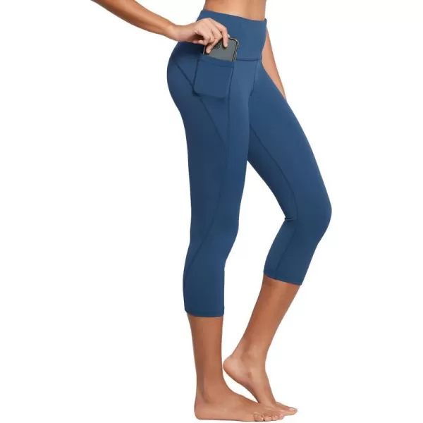 BALEAF Womens Capri Leggings with Pockets High Waisted Workout Yoga Running Gym Pull On Capris Pants for Casual SummerDenim Blue