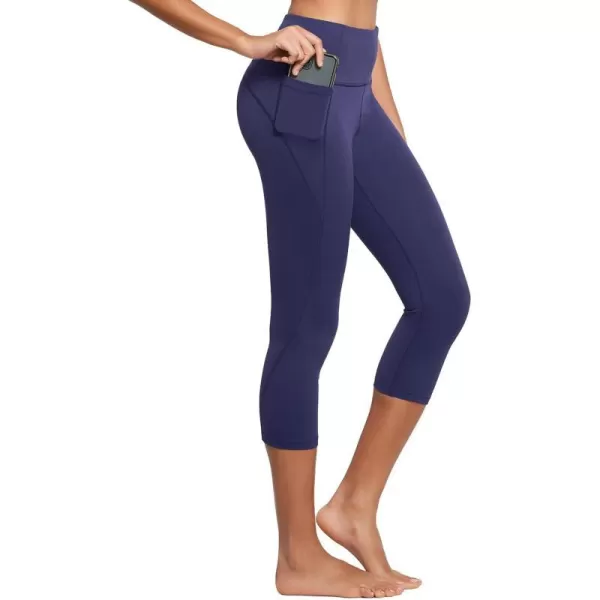 BALEAF Womens Capri Leggings with Pockets High Waisted Workout Yoga Running Gym Pull On Capris Pants for Casual SummerNavy Blue