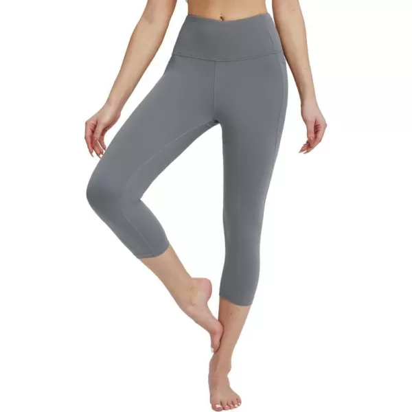 BALEAF Womens Capri Leggings with Pockets High Waisted Workout Yoga Running Gym Pull On Capris Pants for Casual SummerSmoked Pearllycra