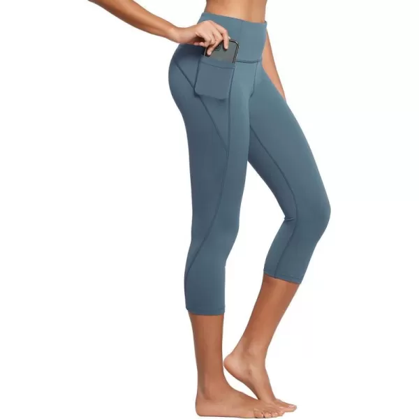 BALEAF Womens Capri Leggings with Pockets High Waisted Workout Yoga Running Gym Pull On Capris Pants for Casual SummerSteel Blue