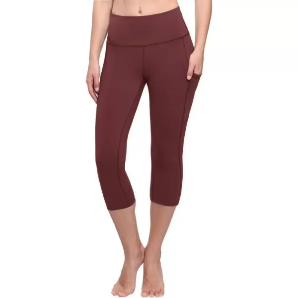 BALEAF Womens Capri Leggings with Pockets High Waisted Workout Yoga Running Gym Pull On Capris Pants for Casual SummerWine Red