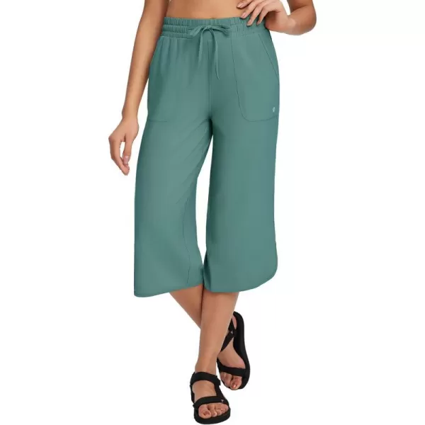 BALEAF Womens Capri Pants Wide Leg Plus Size UPF50 Lightweight Quick Dry Pants Casual Loose Sweatpants Hiking WalkingGreen