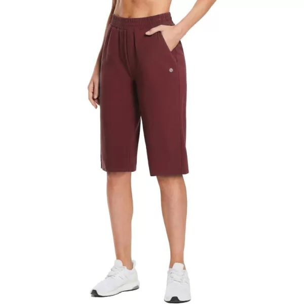 BALEAF Womens Capri Yoga Pants 1517 Cotton Drawstring Workout Sweatpants Lounge Casual Summer Bermuda Pants with PocketsWine