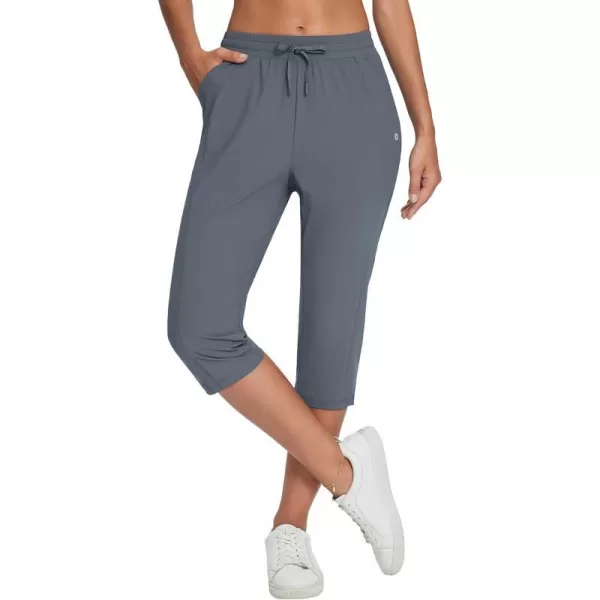 BALEAF Womens Capri Yoga Pants Loose Drawstring Workout Sweatpants High Waist Lounge Pants with Pockets UPF50 Causal SummerDark Grey