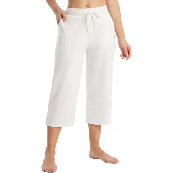 BALEAF Womens Capris Casual Summer Cotton Wide Leg Yoga Capri Sweatpants Loose Lounge Workout Crop Pants PocketsRegularwhite