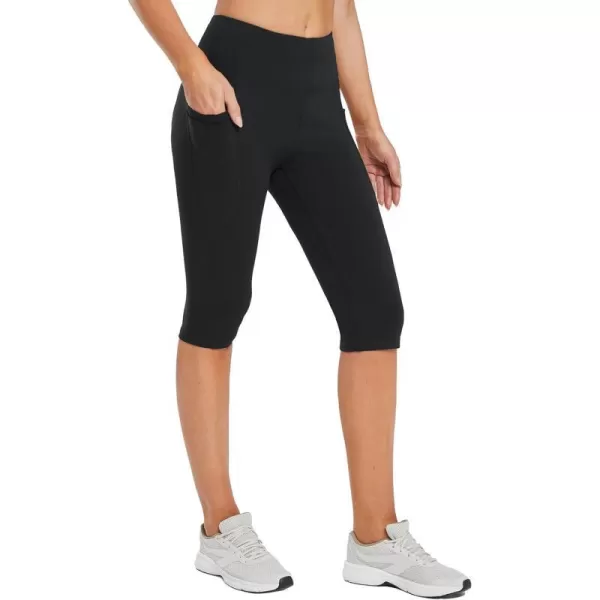 BALEAF Womens Capris with Pockets Knee Length Capri Leggings High Waisted Stretch for Casual Summer Yoga Workout ExerciseBlacklycra