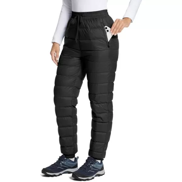 BALEAF Womens Down Pants Winter Ultralight Water Resistance Ski Snow Puffer Pants Packable Warm TrousersBlack