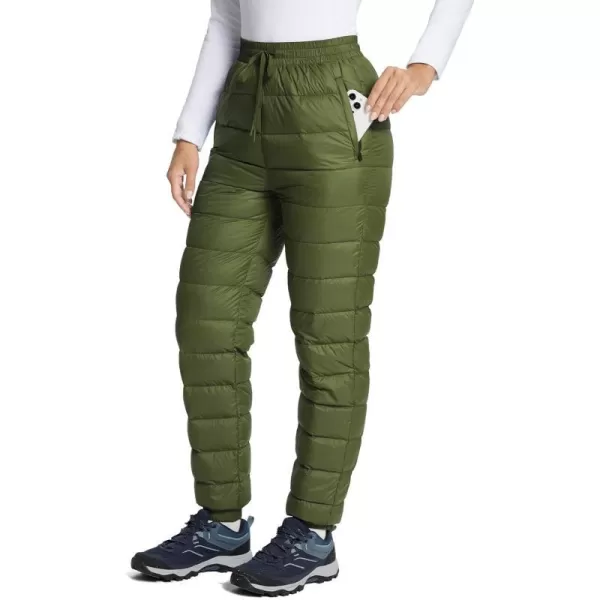 BALEAF Womens Down Pants Winter Ultralight Water Resistance Ski Snow Puffer Pants Packable Warm TrousersMoss Green