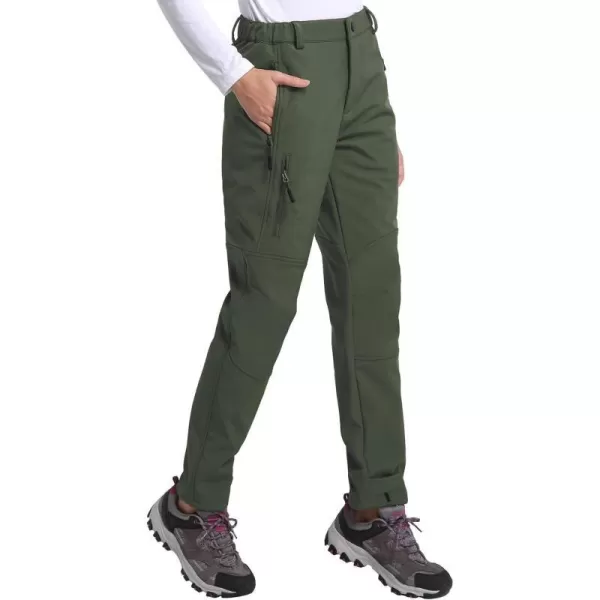 BALEAF Womens Hiking FleeceLined Ski Pants Windproof WaterResistant Outdoor Insulated Soft ShellB03army Green