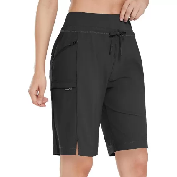 BALEAF Womens Hiking Long Shorts 911 Quick Dry Bermuda Cargo for Curvy Lightweight Pockets11 Inch Black