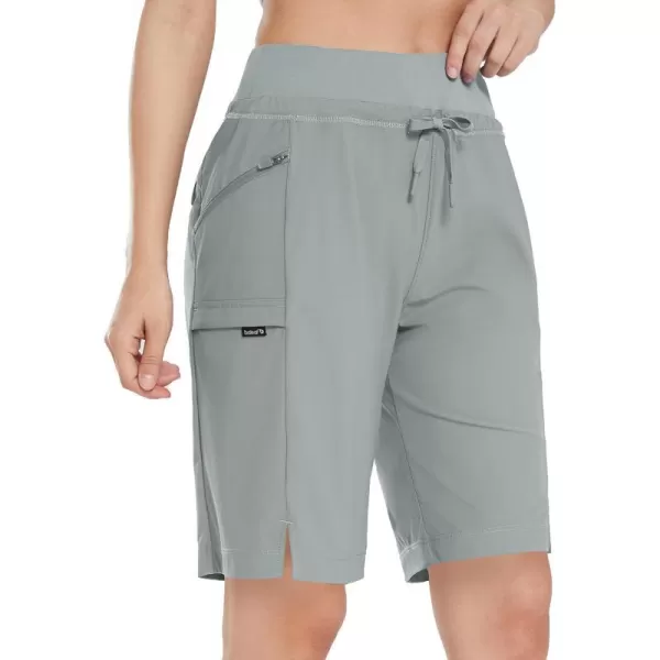 BALEAF Womens Hiking Long Shorts 911 Quick Dry Bermuda Cargo for Curvy Lightweight Pockets11 Inch Frost Grey