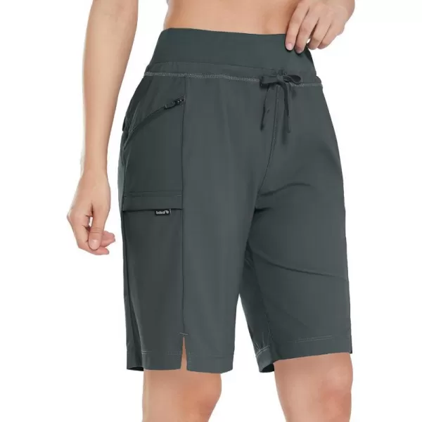 BALEAF Womens Hiking Long Shorts 911 Quick Dry Bermuda Cargo for Curvy Lightweight Pockets11 Inch Grey