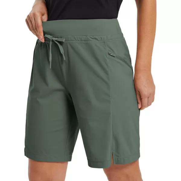 BALEAF Womens Hiking Long Shorts 911 Quick Dry Bermuda Cargo for Curvy Lightweight Pockets9 Inch Dark Army Green