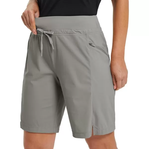 BALEAF Womens Hiking Long Shorts 911 Quick Dry Bermuda Cargo for Curvy Lightweight Pockets9 Inch Grey