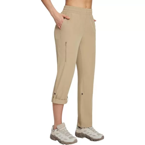 BALEAF Womens Hiking Waterproof Pants UPF Roll UP Convertible Capri Pant Quick Dry Zipper Pockets Travel FishingKhaki