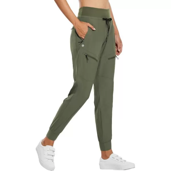 BALEAF Womens Joggers Lightweight Hiking Pants High Waist 5 Zipper Pockets Quick Dry Travel Athletic UPF50Rifle Green 28 Inseam