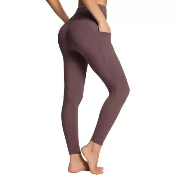 BALEAF Womens Leggings with Pockets Tummy Control Workout High Waisted Athletic Running 78 Ultra Soft Gym Yoga Ankle PantsDark Brown