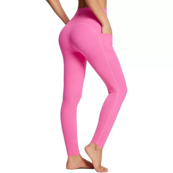 BALEAF Womens Leggings with Pockets Tummy Control Workout High Waisted Athletic Running 78 Ultra Soft Gym Yoga Ankle PantsHot Pink