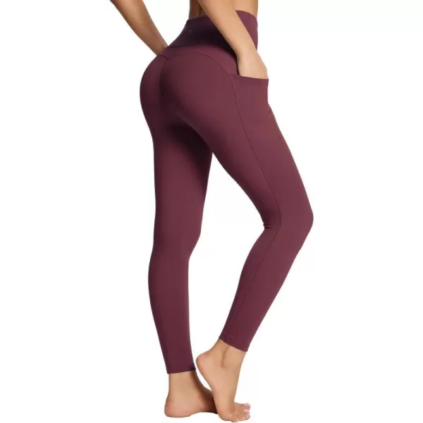 BALEAF Womens Leggings with Pockets Tummy Control Workout High Waisted Athletic Running 78 Ultra Soft Gym Yoga Ankle PantsWine