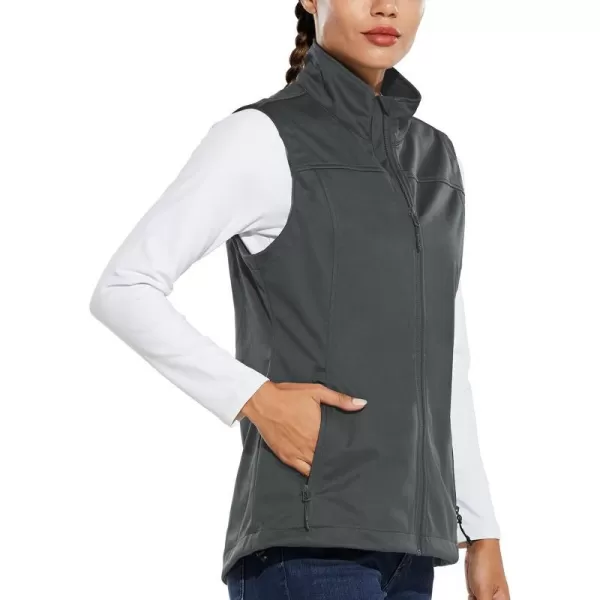 BALEAF Womens Lightweight Vest Softshell Sleeveless Jacket Windproof Stand Collar with Zipper Pockets Running Hiking GolfGray