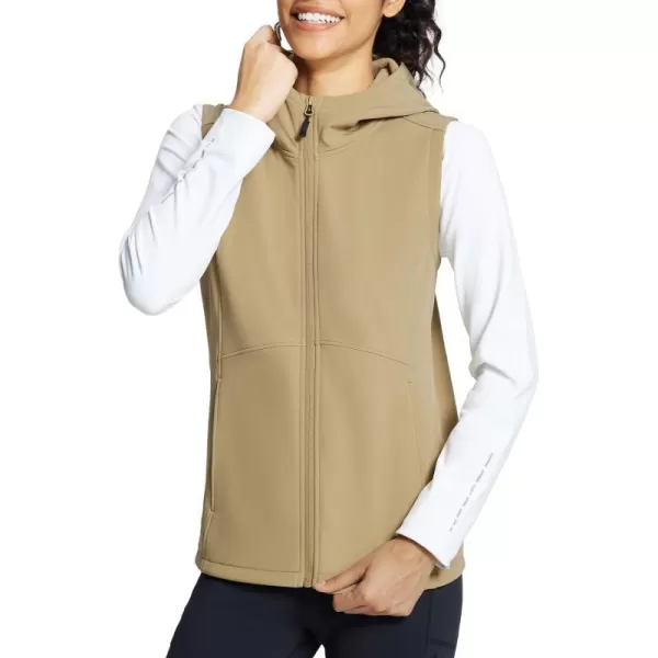 BALEAF Womens Lightweight Vest Softshell Sleeveless Jacket Windproof Stand Collar with Zipper Pockets Running Hiking GolfHoodkhaki