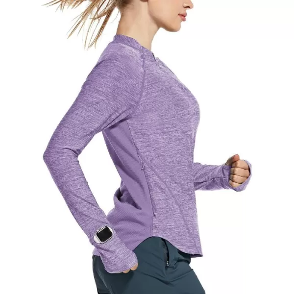 BALEAF Womens Long Sleeve Running Shirts Quick Dry Lightweight Pullover Workout Tops Athletic TShirts Moisture WickingSunset Purple