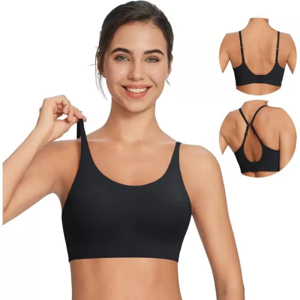 BALEAF Womens Padded Sports Bras Adjustable Spaghetti Strap Wireless Comfy Yoga Workout Everyday BrasBlack