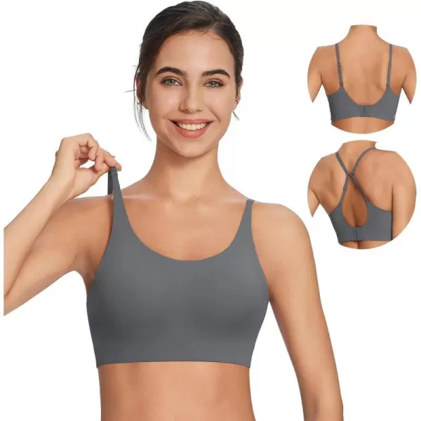 BALEAF Womens Padded Sports Bras Adjustable Spaghetti Strap Wireless Comfy Yoga Workout Everyday BrasDark Grey