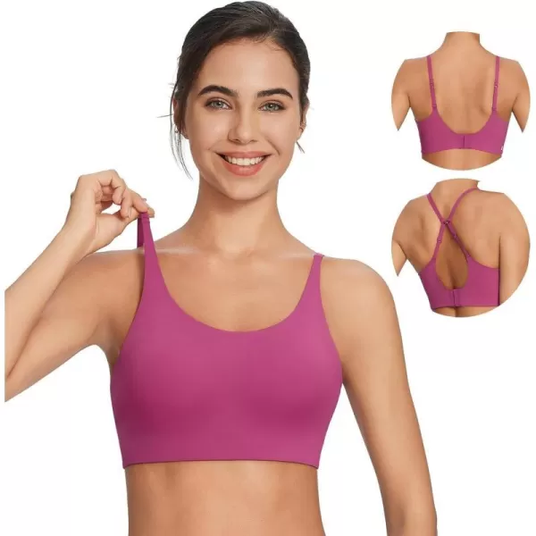 BALEAF Womens Padded Sports Bras Adjustable Spaghetti Strap Wireless Comfy Yoga Workout Everyday BrasRose Red