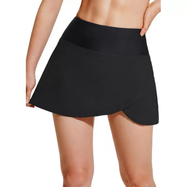 BALEAF Womens Swim Skirt Bottoms High Waisted Tummy Control Swimsuit Bathing Suit Skort with Liner PocketBlack