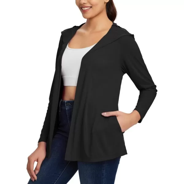 BALEAF Womens UPF 50 Cardigan Hooded UV Protection Shirts Shrugs Open Front Casual Loose Soft Cover Up Drape SummerBlack