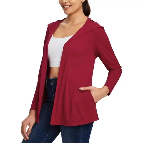 BALEAF Womens UPF 50 Cardigan Hooded UV Protection Shirts Shrugs Open Front Casual Loose Soft Cover Up Drape SummerRed