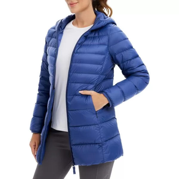 BALEAF Womens Ultralight Down Jacket Long Packable Hooded Puffer Coat Warm for WinterNavy Blue