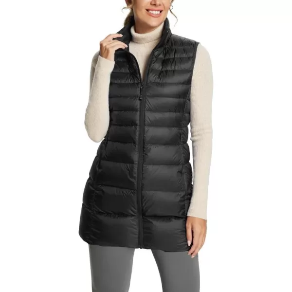 BALEAF Womens Ultralightweight Long Down Vest Packable Water Resistant Sleeveless JacketBlack