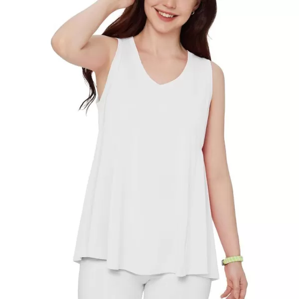 BALEAF Womens Workout Tank Tops Sleeveless VNeck Tunic Long Loose Fit Camis Flowy Yoga TShirts Cute Tee for Casual SummerWhite