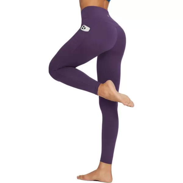 BALEAF Workout Leggings with Pockets for Women High Waisted Tummy Control Plus Size Yoga Pants for Running Gym AthleticShadow Purple