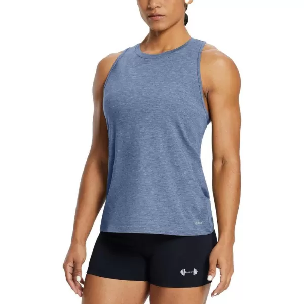 BALEAF Workout Tank Tops for Women Sleeveless Running Loose Fit Yoga Tops Active Shirts Pickleball Sports Gym ExerciseRacerbackheather Blue