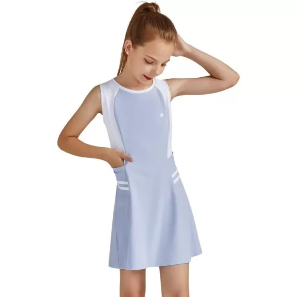 BALEAF Youth Girls Tennis Dress Golf Sleeveless Outfit School Sports Dress with Shorts PocketsBluewhite