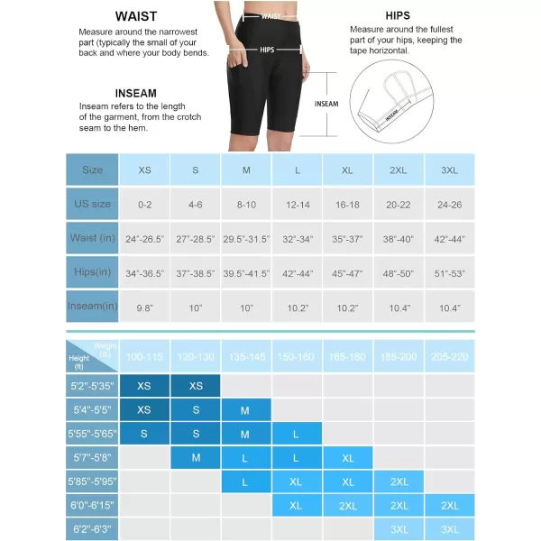 BALEAF 4D Padded Bike Shorts Women 10 Cycling Shorts Padding Long Biking Bicycle Biker Pockets UPF5001black