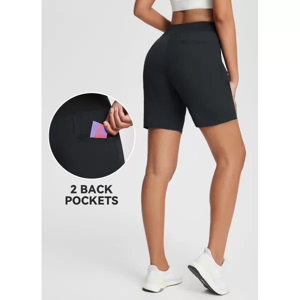 BALEAF 7 Athletic Long Shorts for Women Running High Waisted Quick Dry Workout Bermuda Soft Zipper Pockets UPF 50Black