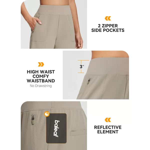 BALEAF 7 Athletic Long Shorts for Women Running High Waisted Quick Dry Workout Bermuda Soft Zipper Pockets UPF 50Khaki