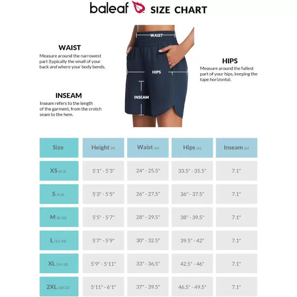 BALEAF 7 Workout Shorts for Women Athletic Long Running Shorts High Waisted Quick Dry Zipper Pockets Hiking UPF50Navy