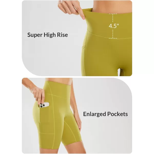 BALEAF 8 Biker Shorts for Women with Pockets High Waisted Yoga Gym Spandex Shorts Side Pocketscompressed Green