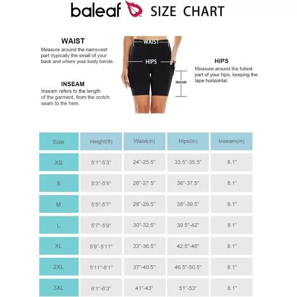 BALEAF 8 Biker Shorts for Women with Pockets High Waisted Yoga Gym Spandex Shorts Side Pocketssoft Black