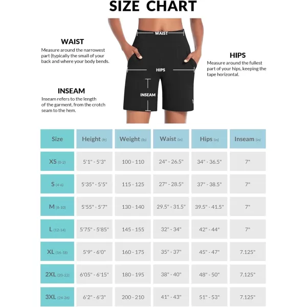 BALEAF Bermuda Shorts for Women High Waisted Athletic Long Running Shorts with PocketsBlack