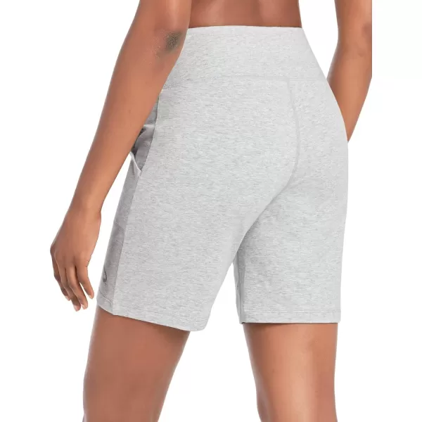 BALEAF Bermuda Shorts for Women High Waisted Athletic Long Running Shorts with PocketsLight Gray