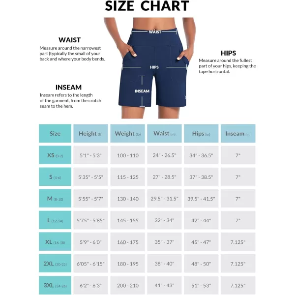 BALEAF Bermuda Shorts for Women High Waisted Athletic Long Running Shorts with PocketsNavy