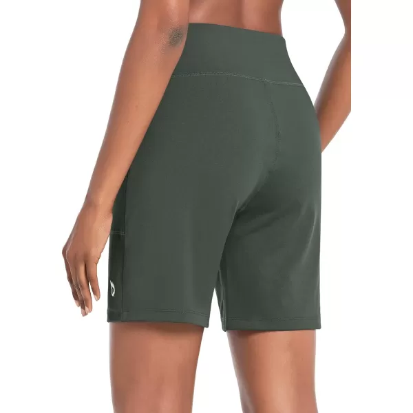 BALEAF Bermuda Shorts for Women High Waisted Athletic Long Running Shorts with PocketsOlive Green