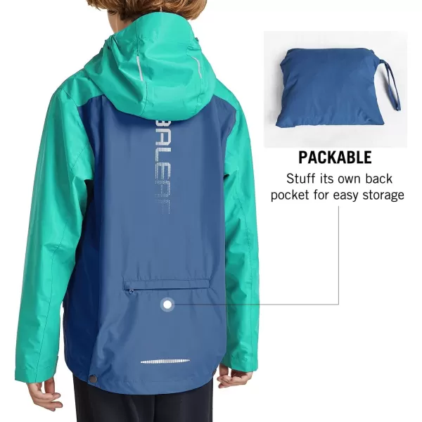 BALEAF Boys Rain Jacket Waterproof Kids Raincoat Youth Girls Windbreaker Hooded Packable Lightweight Petite Women01navyGreen